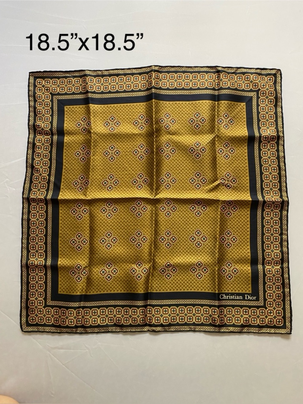 Vintage Christian Dior Silk Pocket Square 18.5”x18.5” Hand Rolled Hems